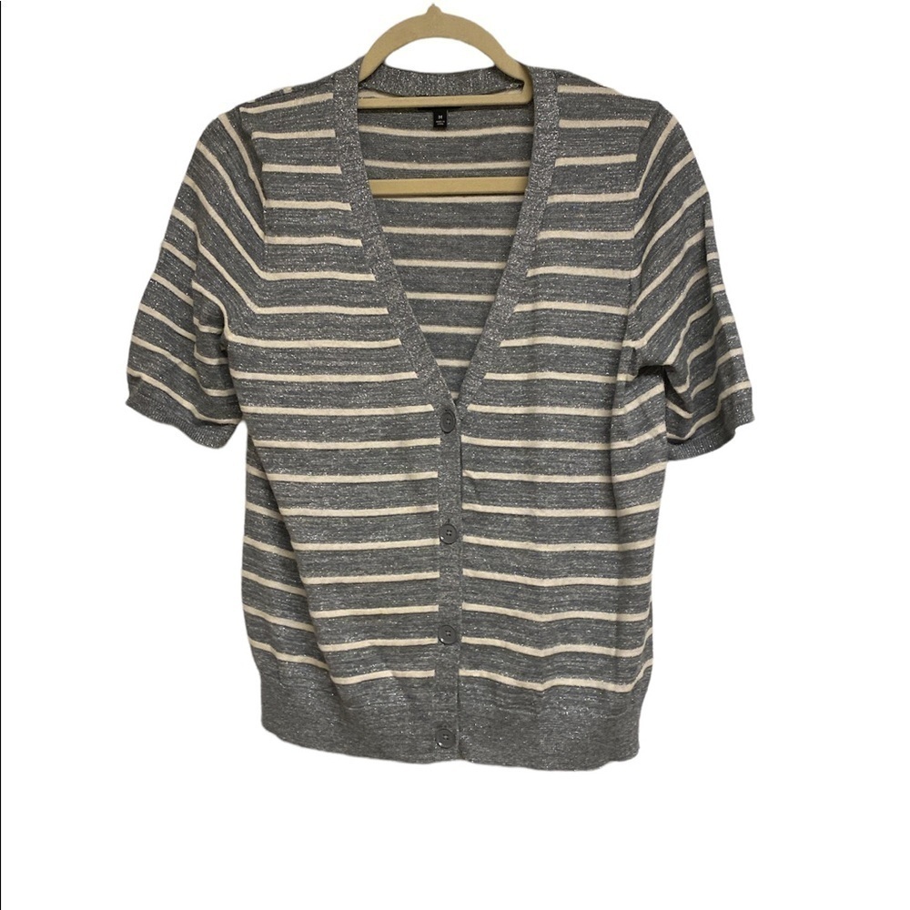 Talbots button down cardigan striped with glitter threads throughout size medium